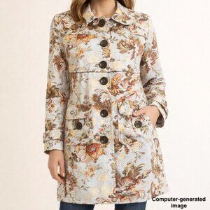 Cynthia Steffe Floral Cotton Corduroy Button Down Mid Length Jacket Duster Sz M